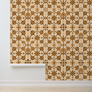 Vintage Brown Floral Mandala Pattern Wallpaper