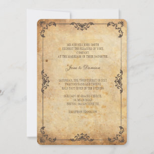 Vintage Brown Floral Wedding Invitation