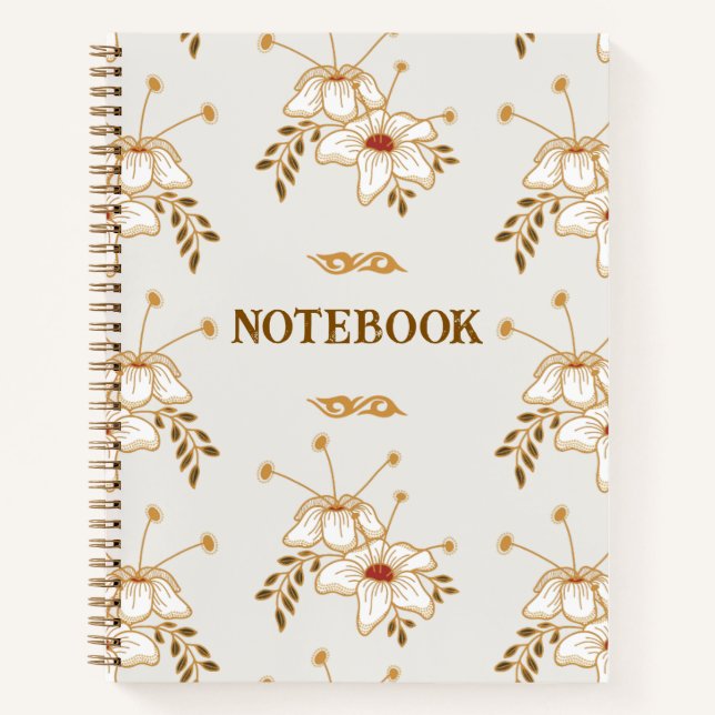 Vintage Brown Gold Floral Botanical Pattern Notebook (Front)