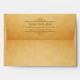 Vintage Brown Green A7 Return Address Envelope