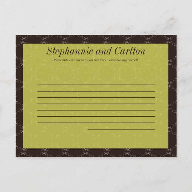 Vintage Brown/Green Wedding Writable Advice Card (Front)