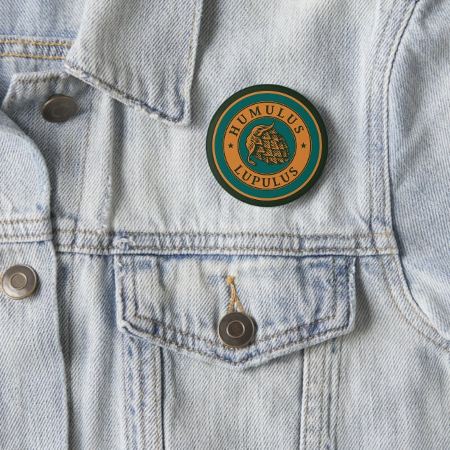 Vintage Brown Hop Beer Ink Art Graphics Button (In Situ)