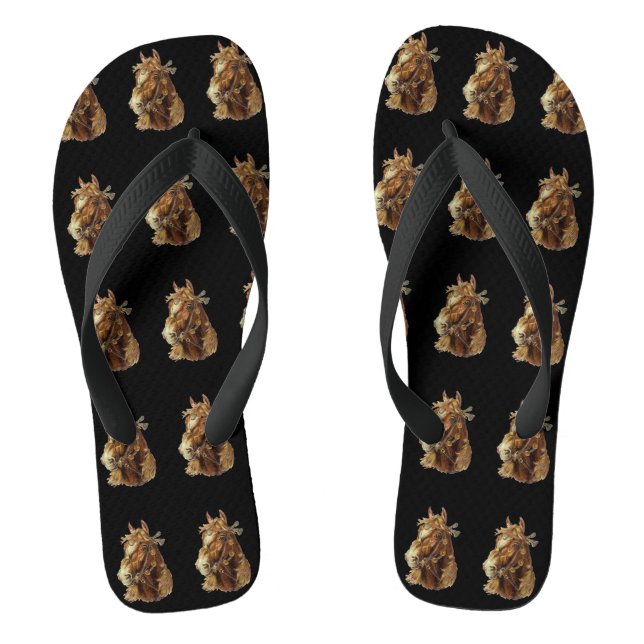 VINTAGE BROWN HORSE Wide Strap FlipFlops Thongs (Footbed)