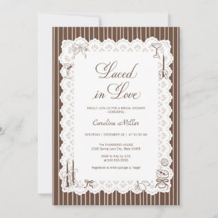 Vintage Brown Laced in Love Bridal Shower Invitation