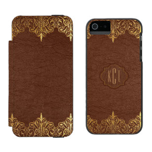Vintage Brown Leather & Floral Gold Lace Frame Incipio Watson™ iPhone 5 Wallet Case