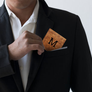 Vintage Brown Leather Stitched Border Square Business Card