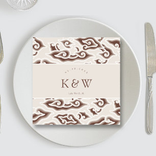 Vintage Brown Monochrome Batik Initials Wedding Napkin