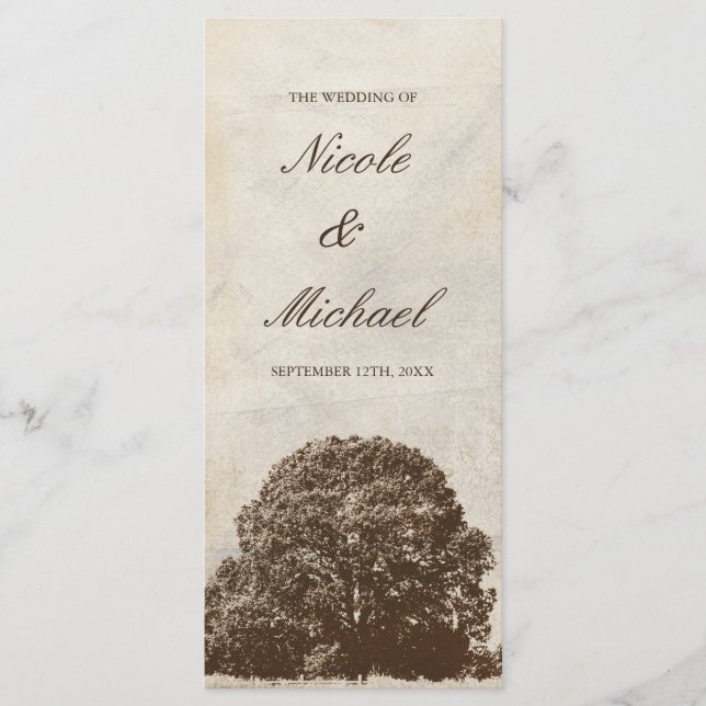 Vintage Brown Oak Tree Fall Wedding Program Programme (Front)