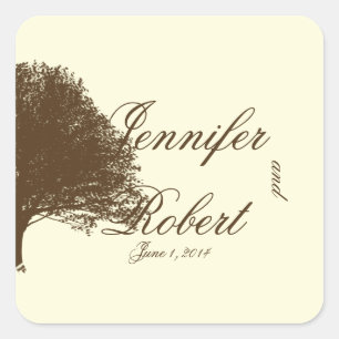 Vintage Brown Oak Tree on Cream Envelope Seal
