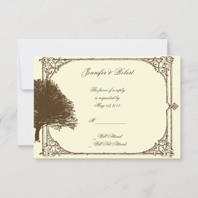 Vintage Brown Oak Tree on Cream Response Card (Front)