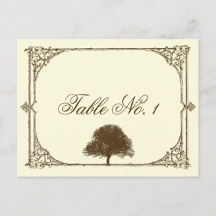 Vintage Brown Oak Tree on Cream Table Number Postcard