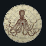 Vintage Brown Octopus with Anchors<br><div class="desc">This beautiful antique octopus drawing* from the 19th Century has been recolored brown and placed on a pretty light brown-beige distressed / grunge background with a faint anchor pattern. The result is an original dartboard to match your nautical and beach theme home decor. The fancy, Victorian octopus has plenty of...</div>