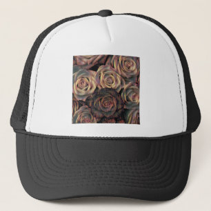 Vintage Brown Orange Cooper Gold Roses Trucker Hat