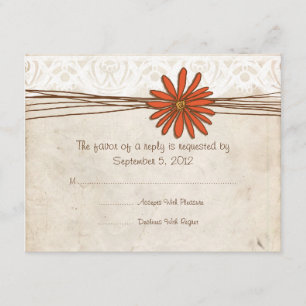 Vintage Brown & Orange Daisy Wedding RSVP Card
