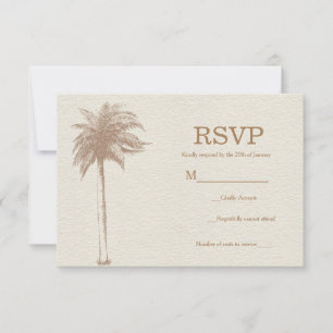 Vintage Brown Palm Tree Beach Wedding RSVP Card