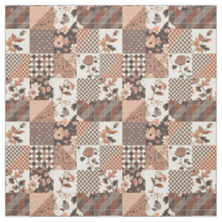 Vintage Brown Patchwork Cottagecore Quilt Fabric