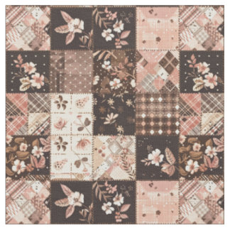 Vintage Brown Pink Cottagecore Farmhouse Quilt Fabric