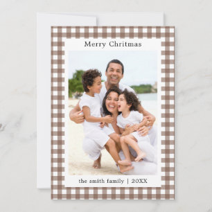 Vintage Brown Plaid Gingham Rustic Photo Christmas Holiday Card