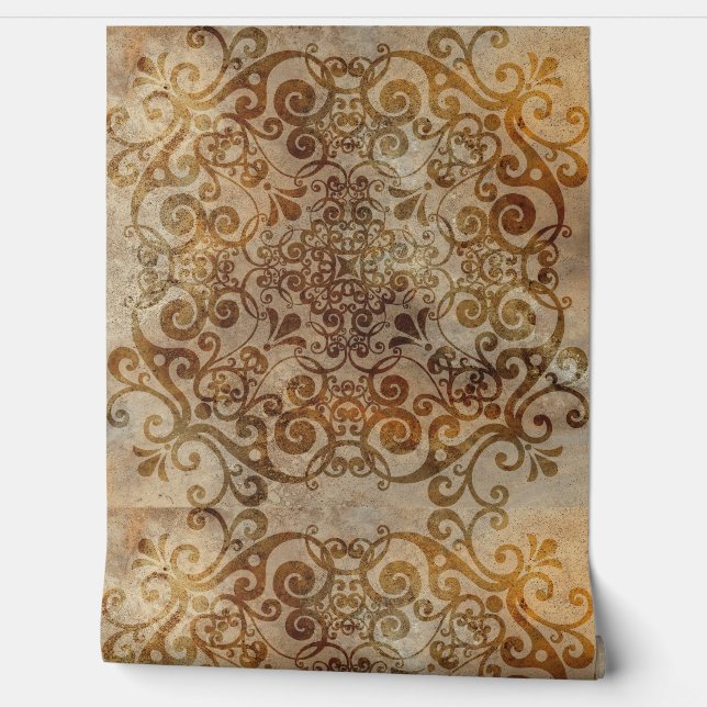 Vintage Brown Sepia Ornate Tile 5 Wallpaper (Unrolling)