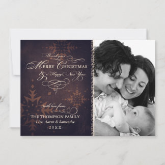 Vintage Brown Snowflake Christmas Photo Holiday Card