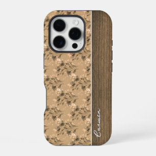 Vintage Brown Spring Flowers Wood Custom Name iPhone 16 Pro Case