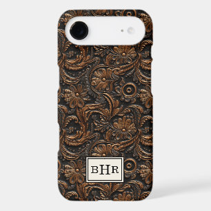 Vintage Brown Tooled Leather Monogrammed