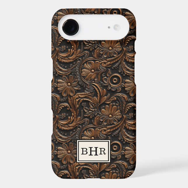 Vintage Brown Tooled Leather Monogrammed (Back)