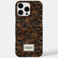 Vintage Brown Tooled Leather Monogrammed