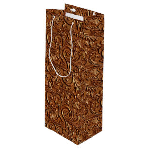 Vintage Brown tooled leather  Wine Gift Bag