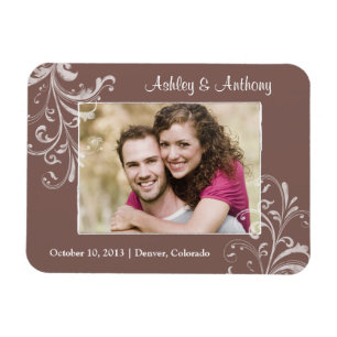 Vintage Brown White Floral Photo Wedding Magnet