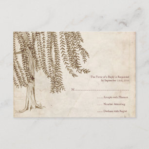 Vintage Brown Willow Tree Wedding RSVP Card