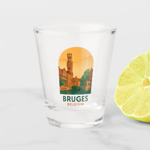 Vintage Bruges Belgium Travel Art – Retro European Shot Glass