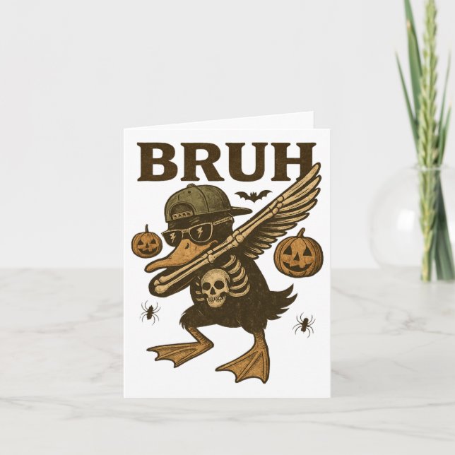 Vintage Bruh Halloween Skeleton Funny Halloween Si Card (Front)