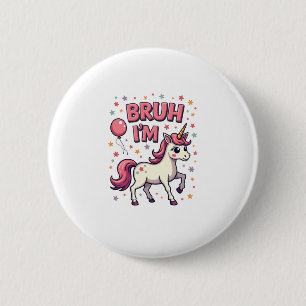 Vintage Bruh I'm 8 Unicorn Birthday Party Cute Ret 6 Cm Round Badge
