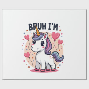 Vintage Bruh I'm 8 Unicorn Birthday Party Cute Ret Wrapping Paper