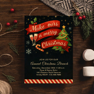 Vintage Brunch & Bubbly Christmas Party Festive Holiday Card