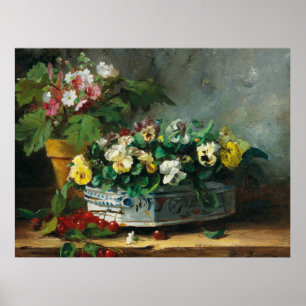 Vintage Brunel-Neuville Pansies and Primroses Poster