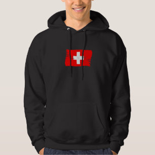 Vintage Brush Style Swiss Flag Switzerland Hoodie