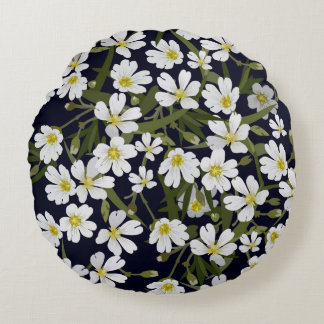 vintage brushless floral pattern with white field  round cushion