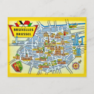 Vintage Brussels City Map Postcard