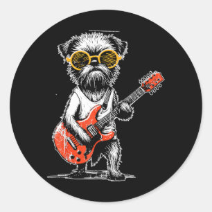 Vintage Brussels Griffon Playing Guitar Rock Music Classic Round Sticker