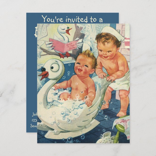 Vintage Bubble Bath Birthday Party Invitation (Front/Back)