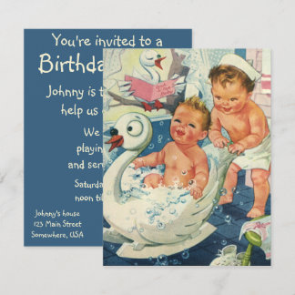 Vintage Bubble Bath Birthday Party Invitation