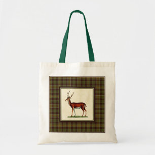 Vintage Buck Deer with Plaid Tote Bag