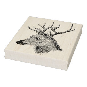 Vintage Buck Head Facing Left Rubber Art Stamp