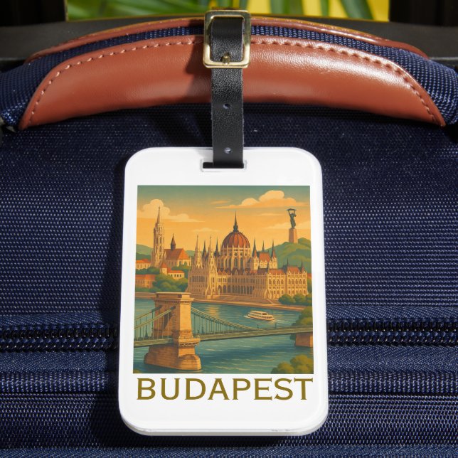 Vintage Budapest Hungary Travel Art Print Luggage Tag (Front Insitu 2)