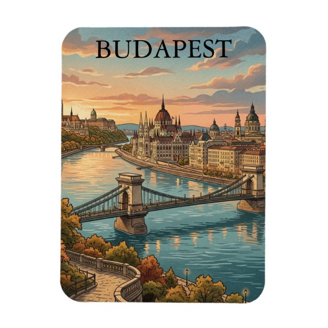 Vintage Budapest Travel Danube River Magnet (Vertical)
