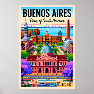 Vintage Buenos Aires Argentina Retro Illustration  Poster