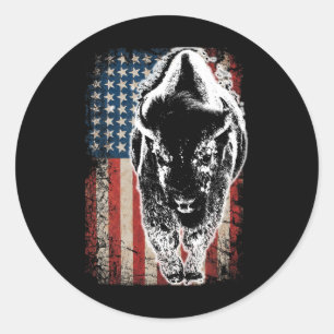Vintage Buffalo American Flag Bison Patriotic Gift Classic Round Sticker