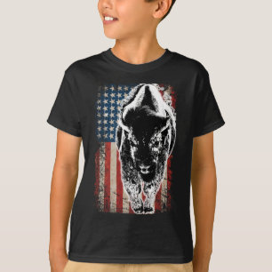 Vintage Buffalo American Flag Bison Patriotic Gift T-Shirt